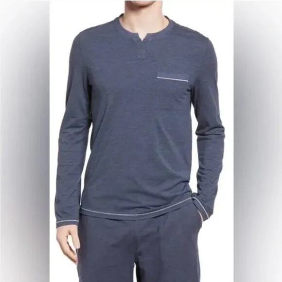LUNYA LAHGO Restore Long Sleeve Henley Charcoal Pocket Lounge Sleep Small NEW - Picture 2 of 9